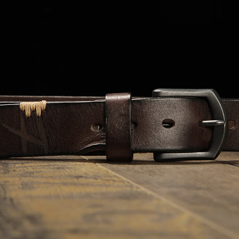 Men's Retro Stitches All-Match Jeans Leather Belt - image 4