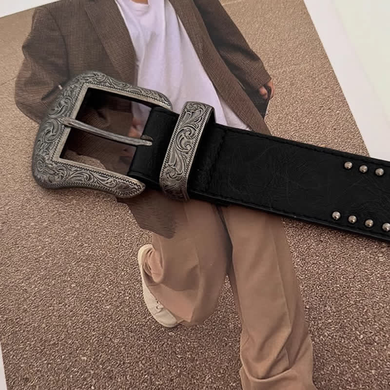 Women's Advanced Chic Black Rivets Leather Belt - image 3