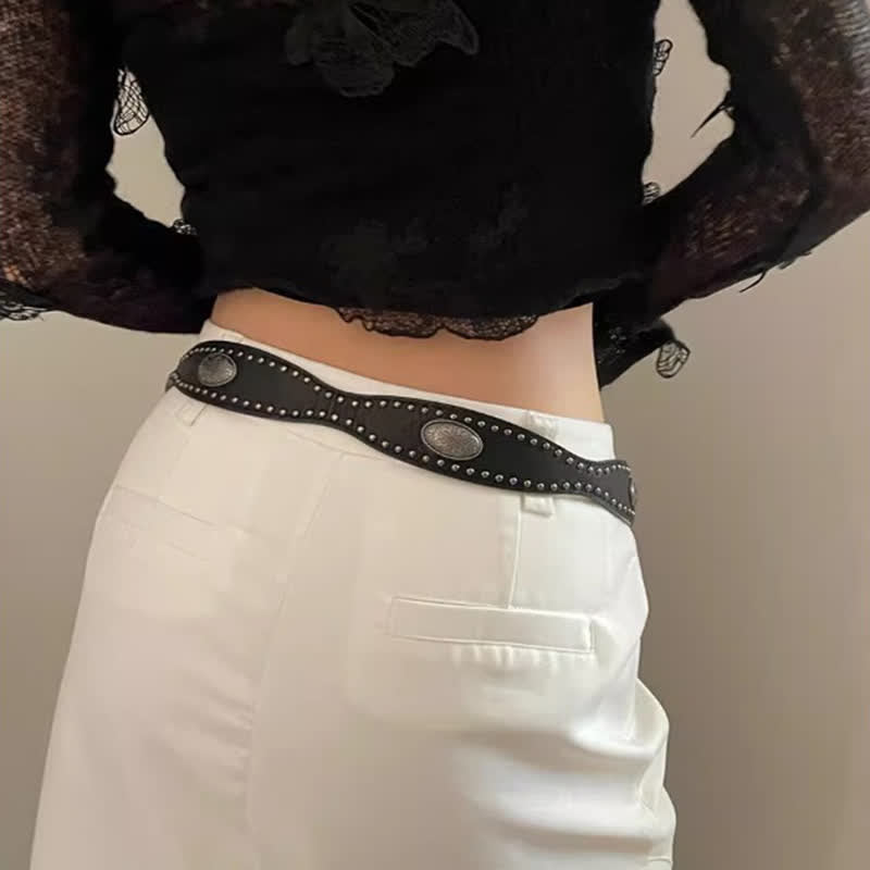Women's Advanced Chic Black Rivets Leather Belt - image 1