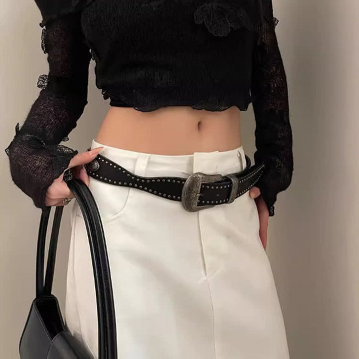 Women's Advanced Chic Black Rivets Leather Belt - image 4