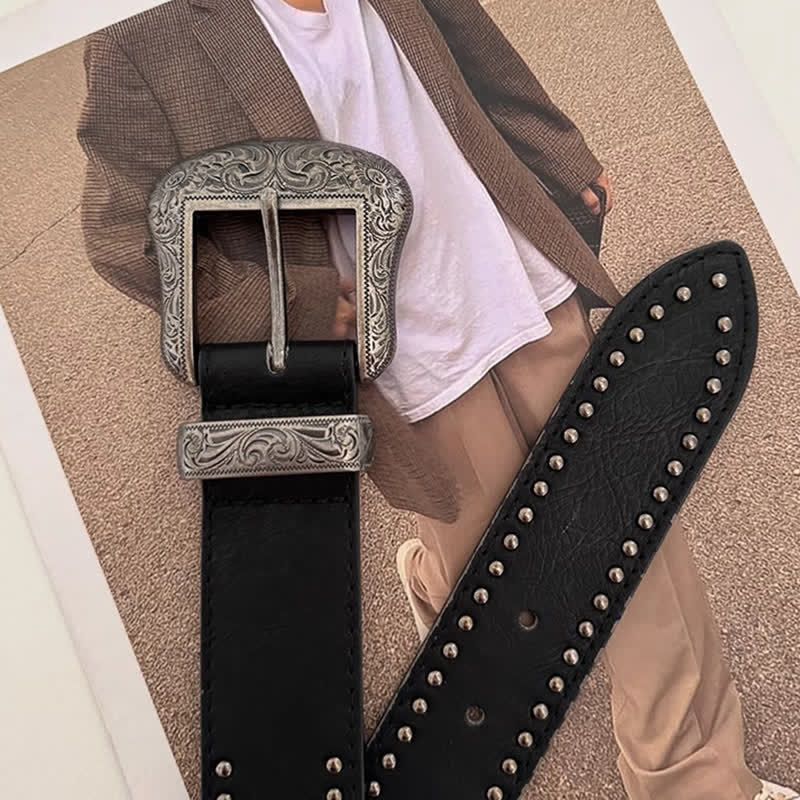 Women's Advanced Chic Black Rivets Leather Belt - image 2