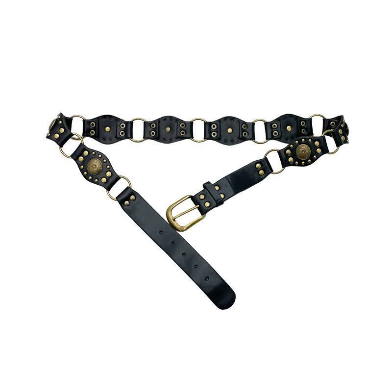 Women's Timeless Hollow Out Concho Rivets Leather Belt - Black - 30 - image 4