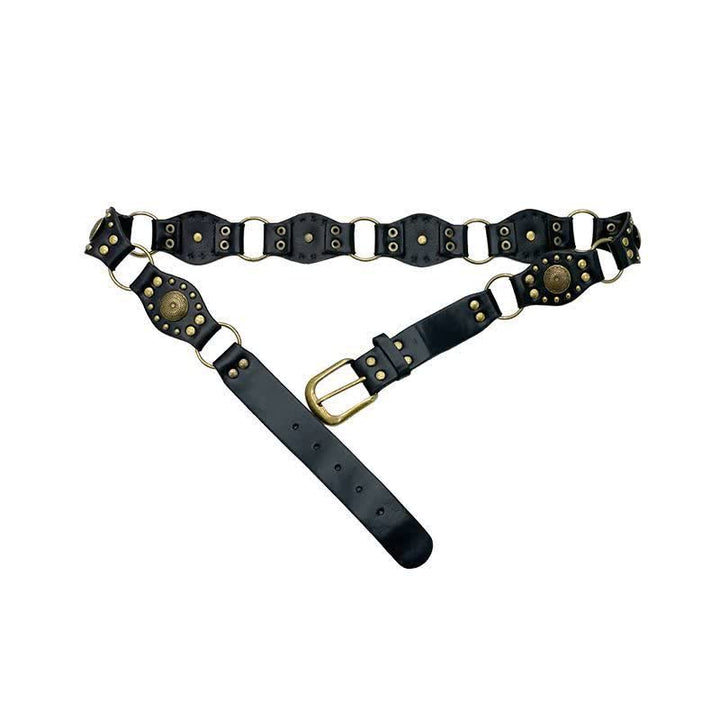 Women's Timeless Hollow Out Concho Rivets Leather Belt - Black - 30 - image 4