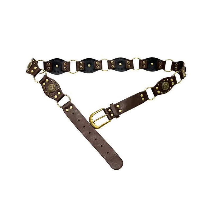 Women's Timeless Hollow Out Concho Rivets Leather Belt - Brown - 38 - image 2