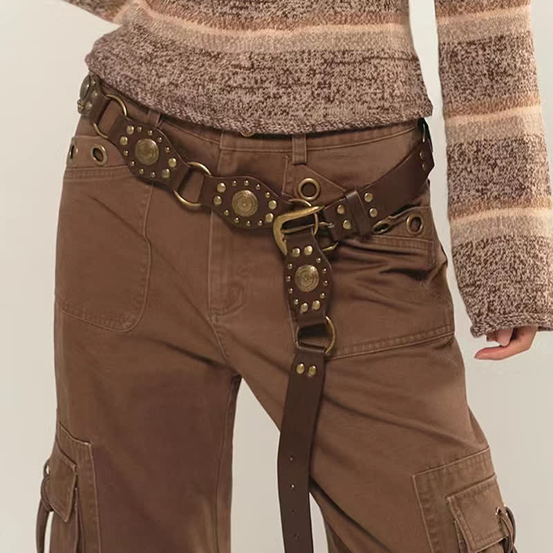 Women's Timeless Hollow Out Concho Rivets Leather Belt - image 0