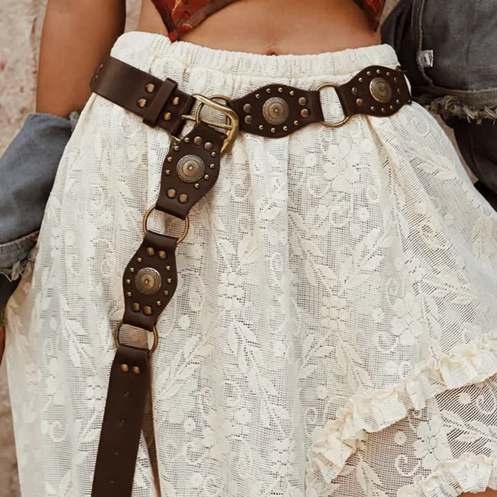 Women's Timeless Hollow Out Concho Rivets Leather Belt - image 1