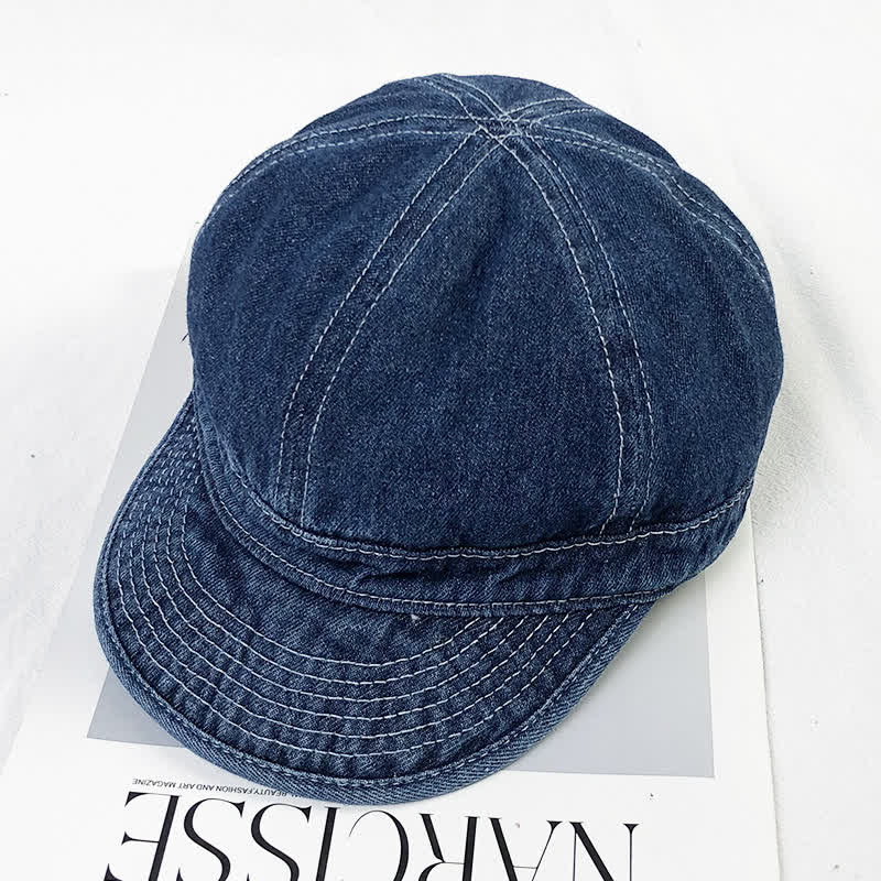 Casual Denim Cotton White Stitching Baseball Cap - Blue - M (22"-22 7/8") - image 9