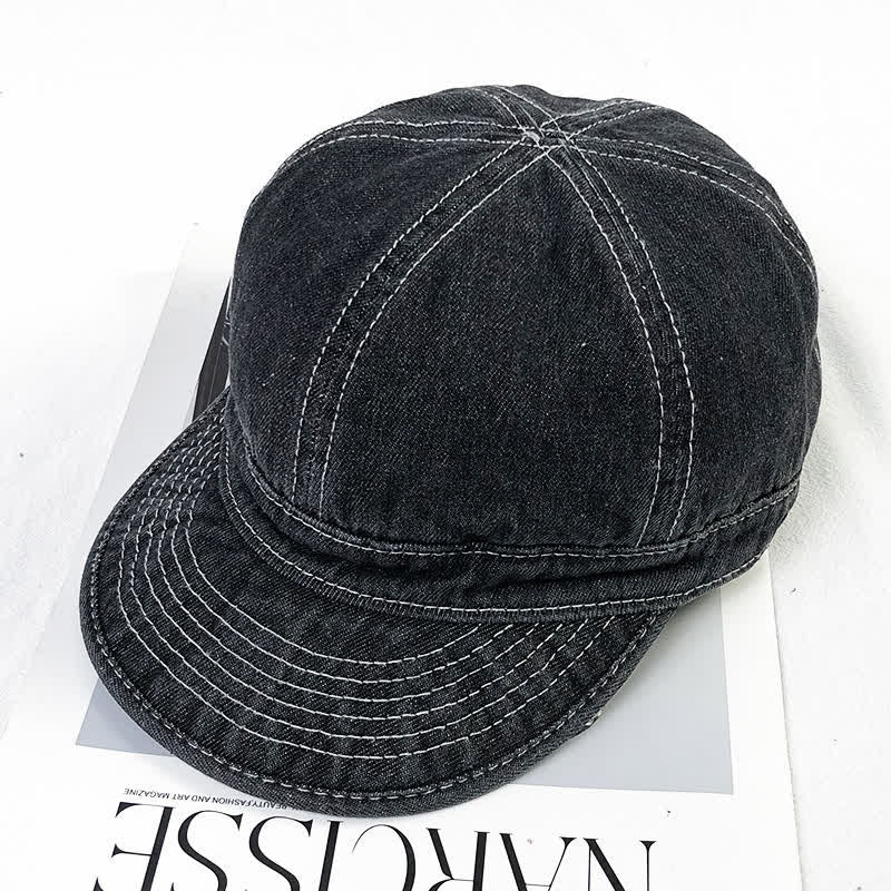 Casual Denim Cotton White Stitching Baseball Cap - Black - M (22"-22 7/8") - image 2