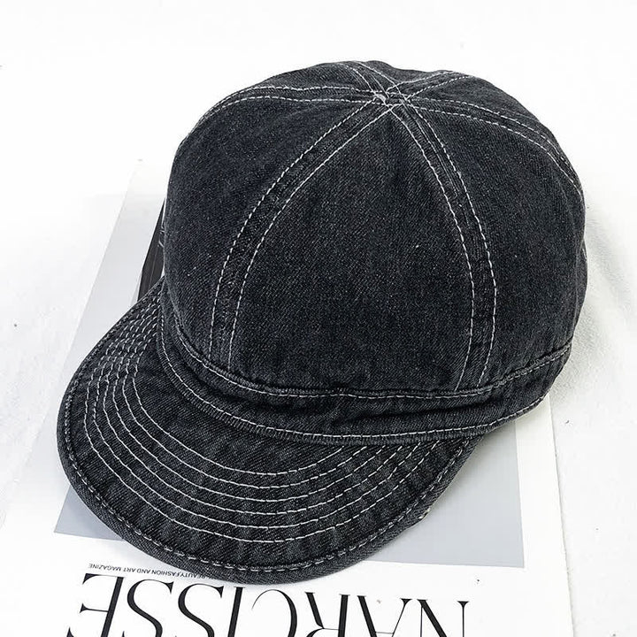 Casual Denim Cotton White Stitching Baseball Cap - Black - M (22"-22 7/8") - image 2