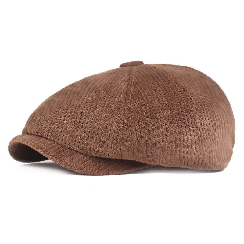 Corduroy Stripe Short Visor Beret Hat - Coffee - Adjustable (21 5/8"-23 1/4") - image 0