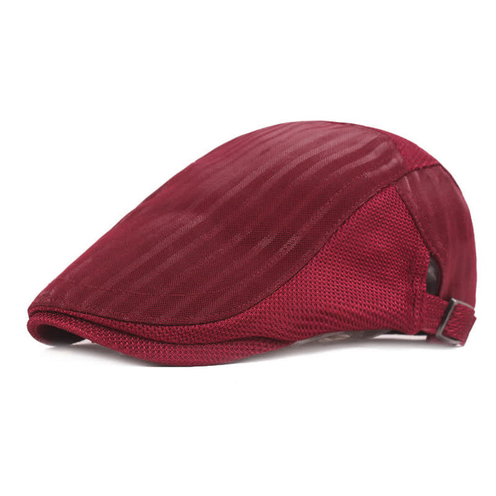 Simple Duckbill Striped Lightweight Beret Hat - Dark Red - Adjustable (21 5/8"-23 5/8") - image 1