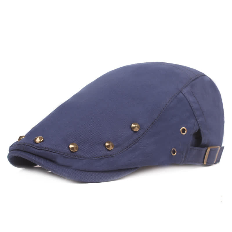 Stylish Punk Rivet Studded Newsboy Beret Hat - Navy - Adjustable (21 5/8"-23 1/4") - image 0