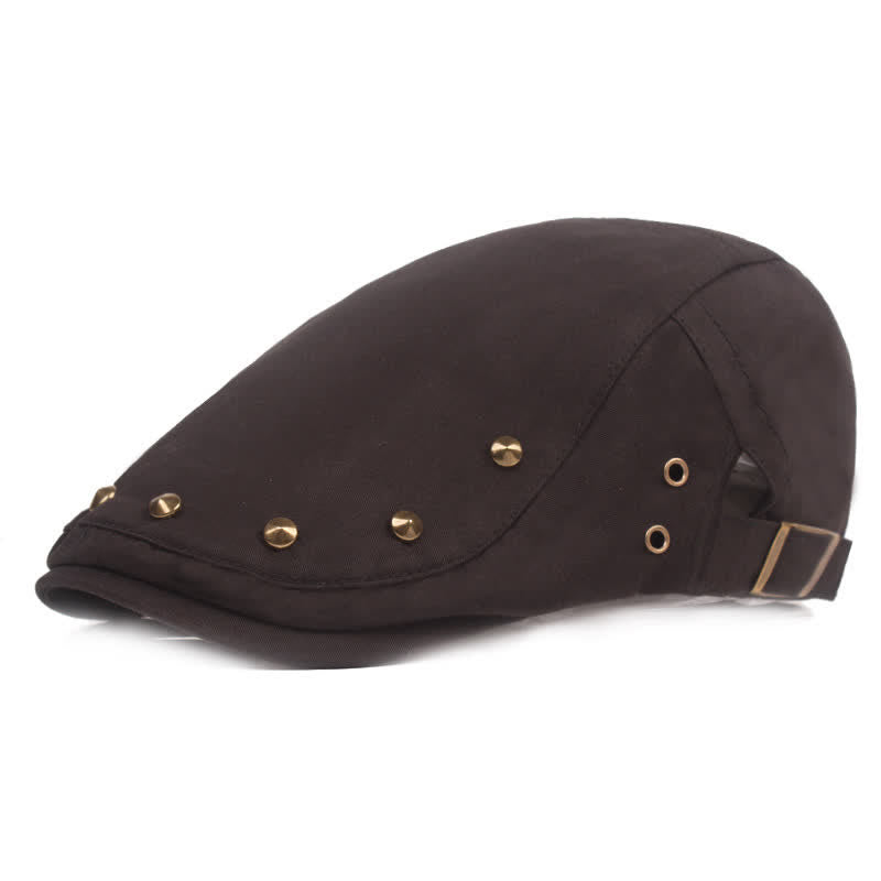 Stylish Punk Rivet Studded Newsboy Beret Hat - Black - Adjustable (21 5/8"-23 1/4") - image 6