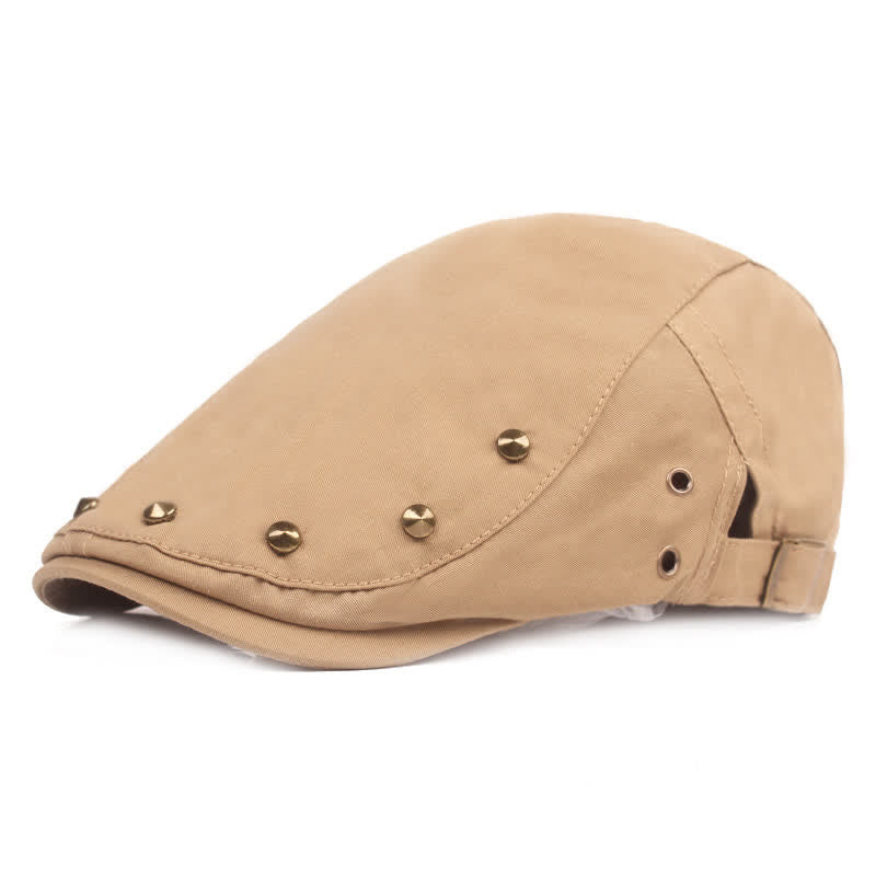 Stylish Punk Rivet Studded Newsboy Beret Hat - Khaki - Adjustable (21 5/8"-23 1/4") - image 2