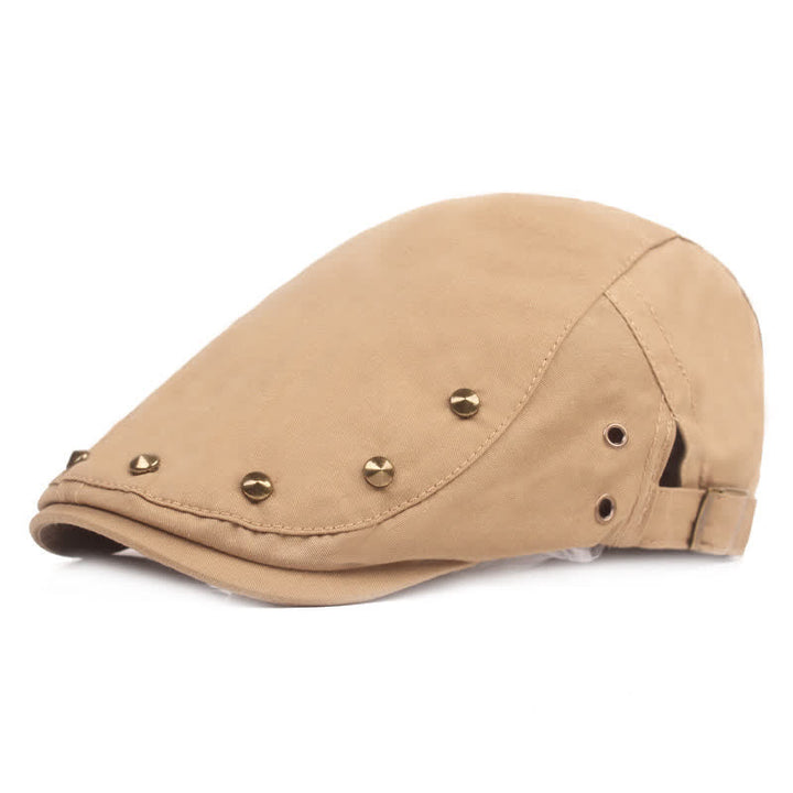 Stylish Punk Rivet Studded Newsboy Beret Hat - Khaki - Adjustable (21 5/8"-23 1/4") - image 2