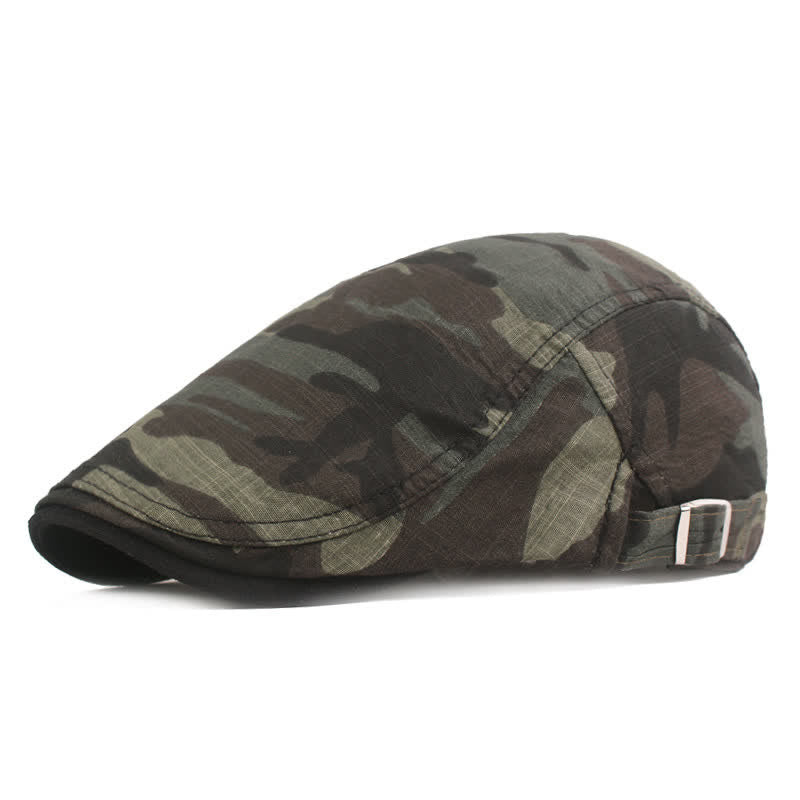Camouflage Pattern Newsboy Flat Beret Hat - Army Green - Adjustable (21 5/8"-23 5/8") - image 6