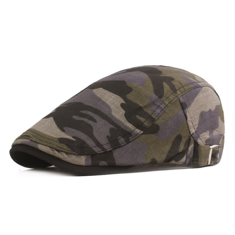 Camouflage Pattern Newsboy Flat Beret Hat - Gray - Adjustable (21 5/8"-23 5/8") - image 2