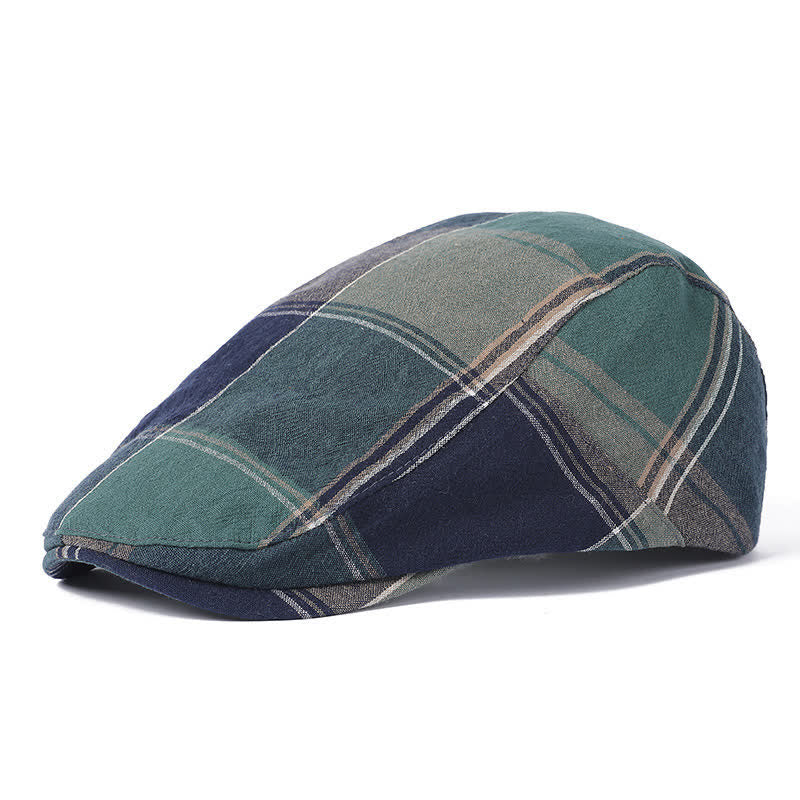 British Style Vintage Check Plaid Beret Hat - Khaki - M (22"-22 7/8") - image 0
