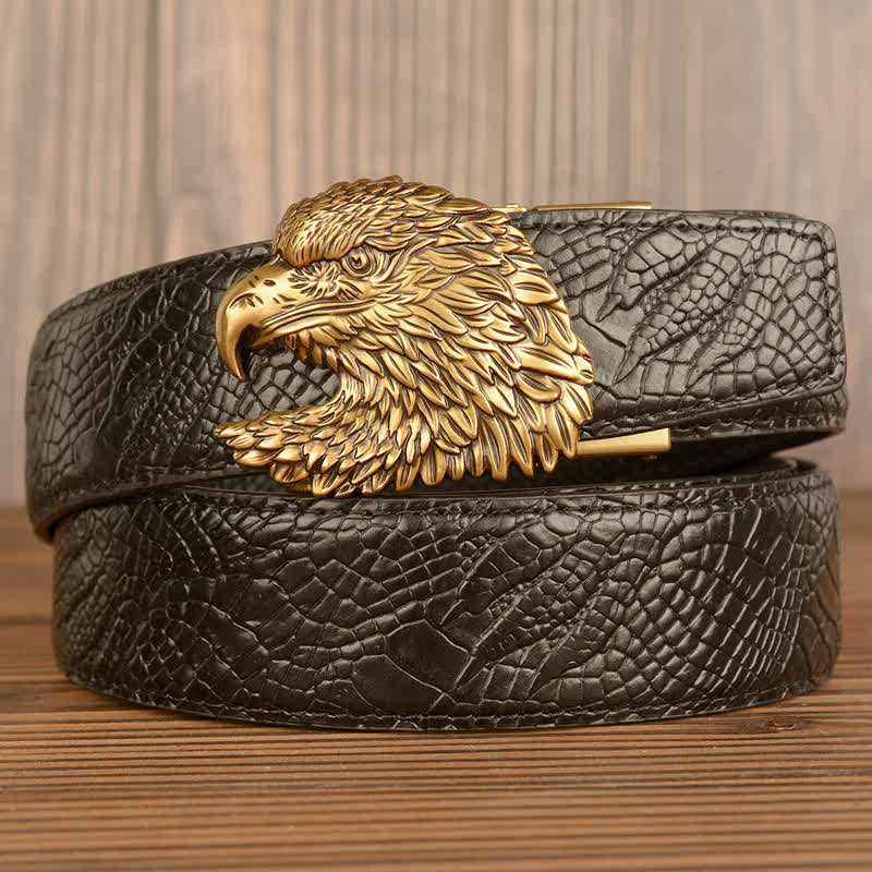 Men's Eagle Cool Alligator Claw Pattern Leather Belt - Gold & Black - 44 - image 8