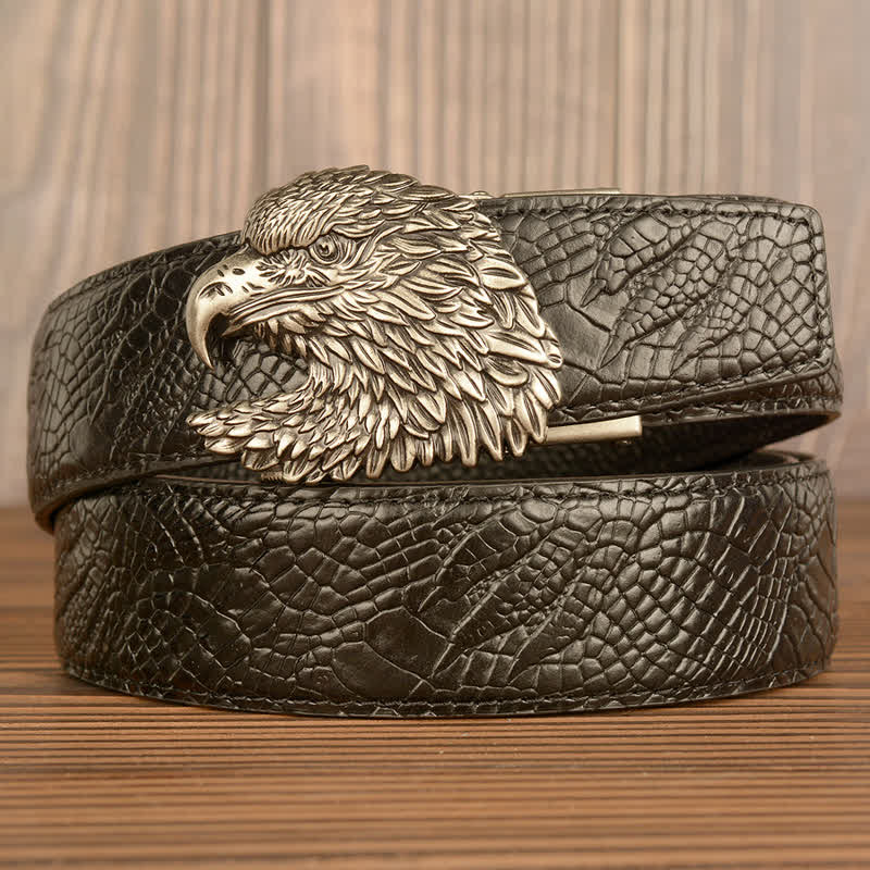 Men's Eagle Cool Alligator Claw Pattern Leather Belt - Silver & Black - 44 - image 15