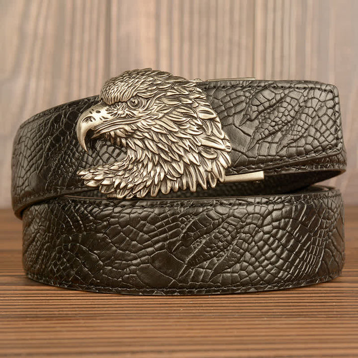 Men's Eagle Cool Alligator Claw Pattern Leather Belt - Silver & Black - 44 - image 15