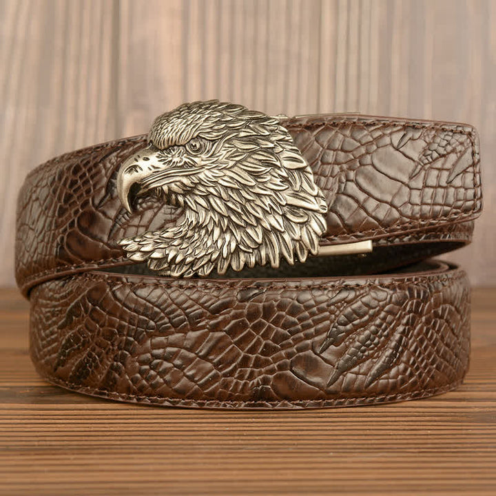 Men's Eagle Cool Alligator Claw Pattern Leather Belt - Silver & Brown - 44 - image 13