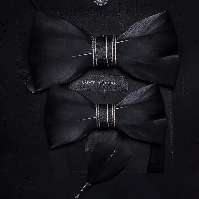 Black Noble Feather Bow Tie with Lapel Pin - Parent-Child Set - image 4