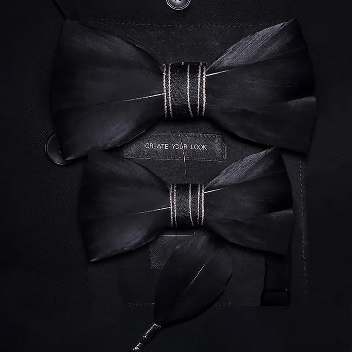 Black Noble Feather Bow Tie with Lapel Pin - Parent-Child Set - image 4