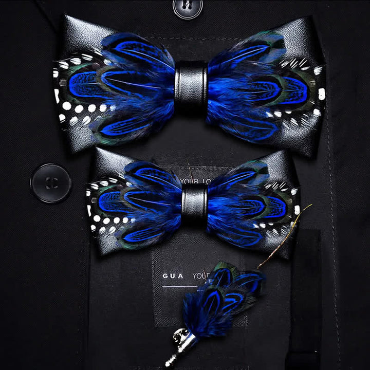 DarkBlue White Dots Lively Feather Bow Tie with Lapel Pin - Parent-Child Set - image 6