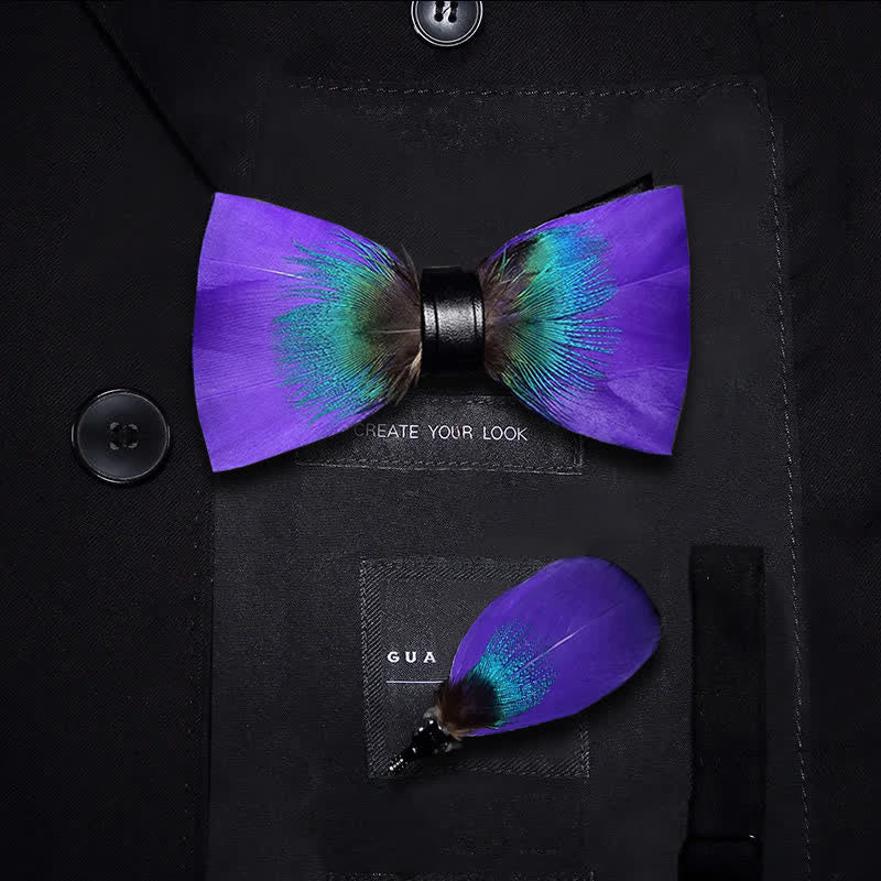 Royalty Purple & Teal Feather Bow Tie with Lapel Pin - Kid - image 4