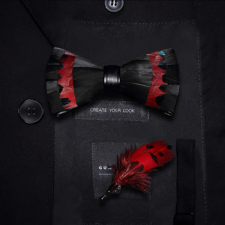 Black & Red Swan Feather Bow Tie with Lapel Pin - Kid - image 5