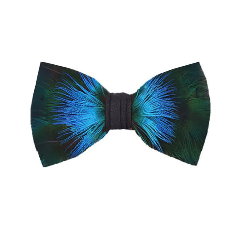 Aurora Blue & Green Feather Bow Tie with Lapel Pin - Kid - image 5