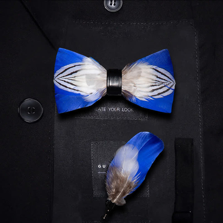 Blue & White Freedom Feather Bow Tie with Lapel Pin - Kid - image 3