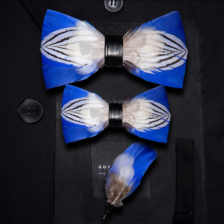 Blue & White Freedom Feather Bow Tie with Lapel Pin - Parent-Child Set - image 4