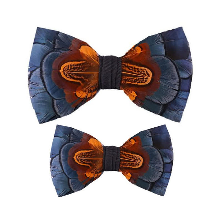 Navy & Rust Feather Bow Tie with Lapel Pin - Parent-Child Set - image 6