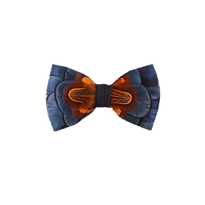 Navy & Rust Feather Bow Tie with Lapel Pin - Kid - image 5
