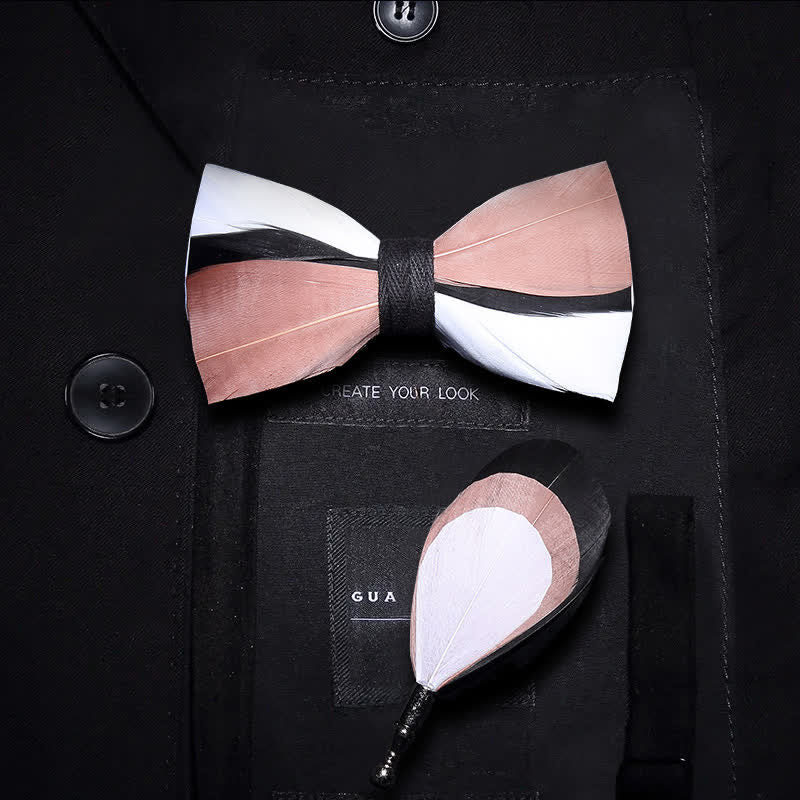 Pale Pink & White Wavy Feather Bow Tie with Lapel Pin - Kid - image 3