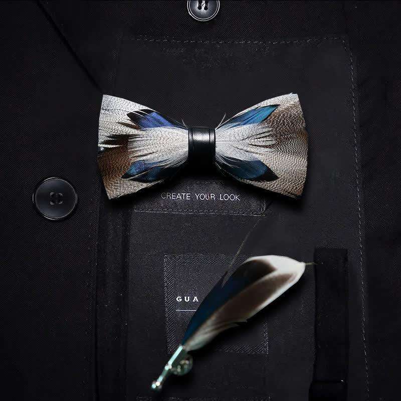 Brown & Blue Peacock Feather Bow Tie with Lapel Pin - Kid - image 3
