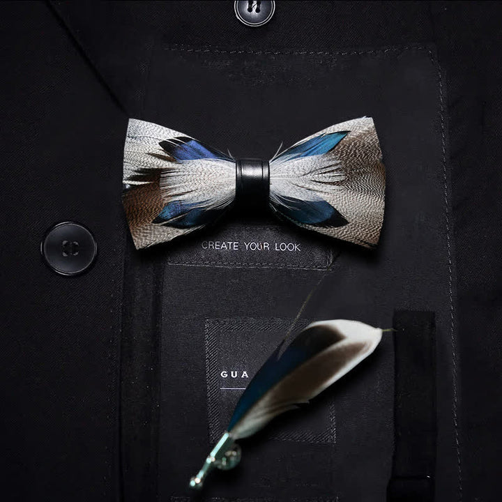 Brown & Blue Peacock Feather Bow Tie with Lapel Pin - Kid - image 3