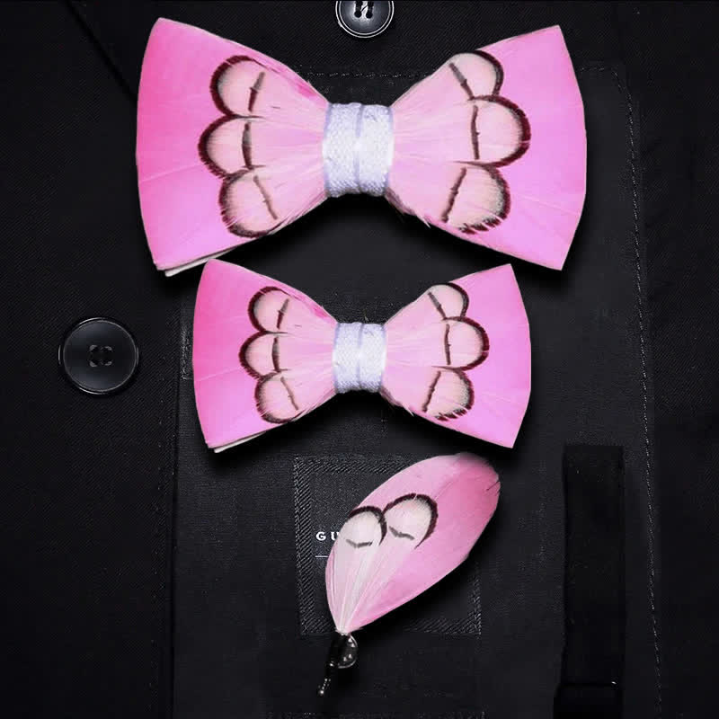 Powerfully Pink Feather Bow Tie with Lapel Pin - Parent-Child Set - image 4