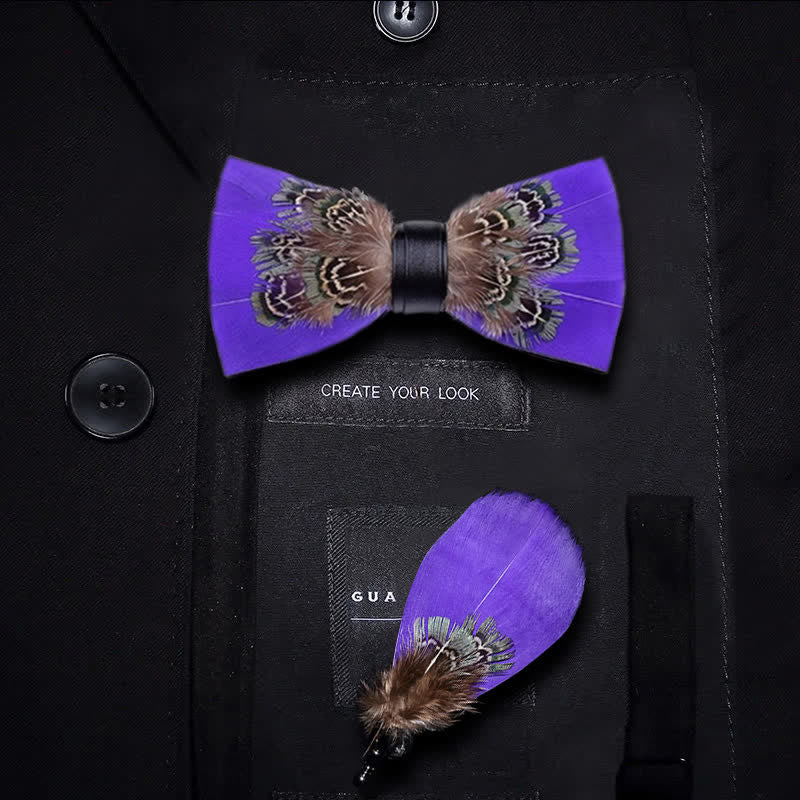 Graceful Purple Pheasant Feather Bow Tie with Lapel Pin - Kid - image 2