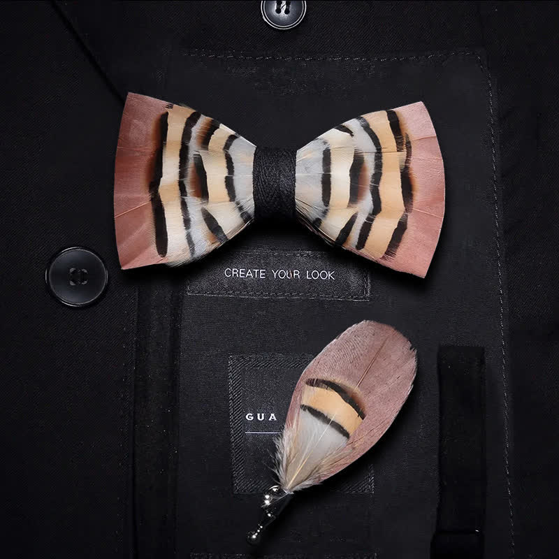 Brown & LightCoral Genius Chinchilla Feather Bow Tie with Lapel Pin - Kid - image 5