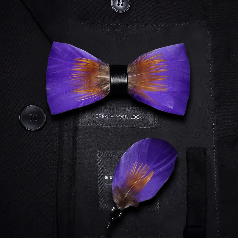 Purple & Orange Embellished Feather Bow Tie with Lapel Pin - Kid - image 4