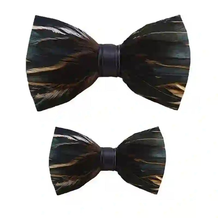 DarkSlateGray Feather Bow Tie with Lapel Pin - Parent-Child Set - image 5