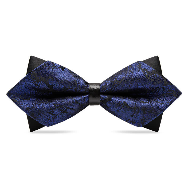 Men's Stylish Paisley Double Layers Pionted Bow Tie - Navy - image 13