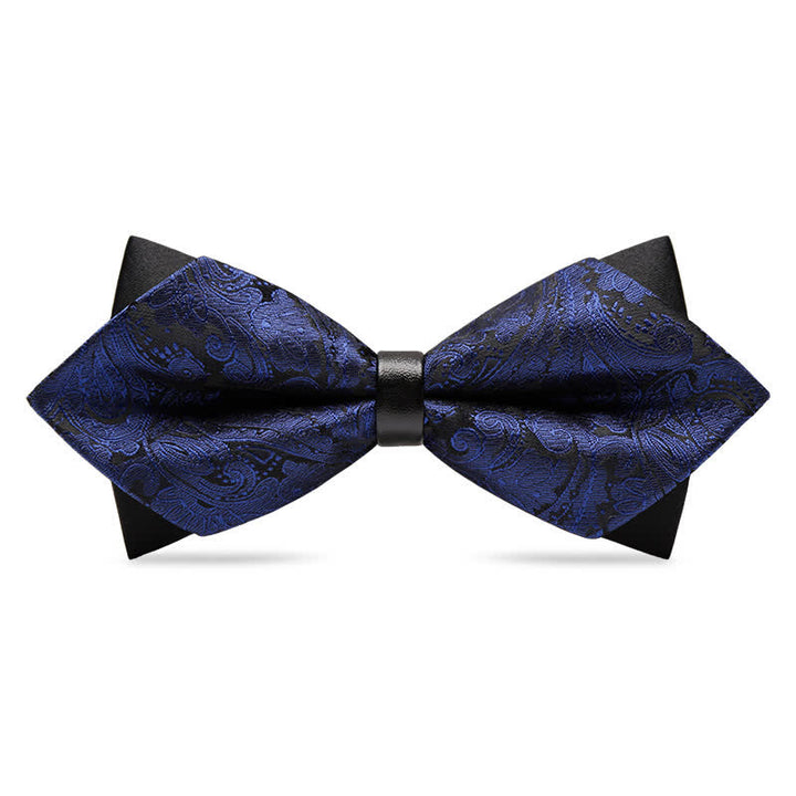 Men's Stylish Paisley Double Layers Pionted Bow Tie - Navy - image 13