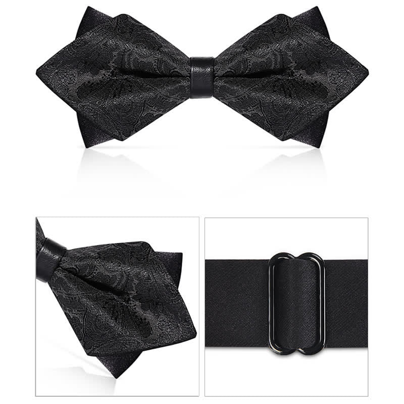Men's Stylish Paisley Double Layers Pionted Bow Tie - image 12