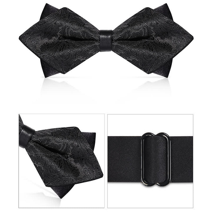 Men's Stylish Paisley Double Layers Pionted Bow Tie - image 12