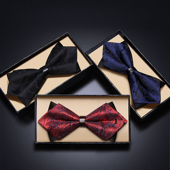 Men's Stylish Paisley Double Layers Pionted Bow Tie - image 1