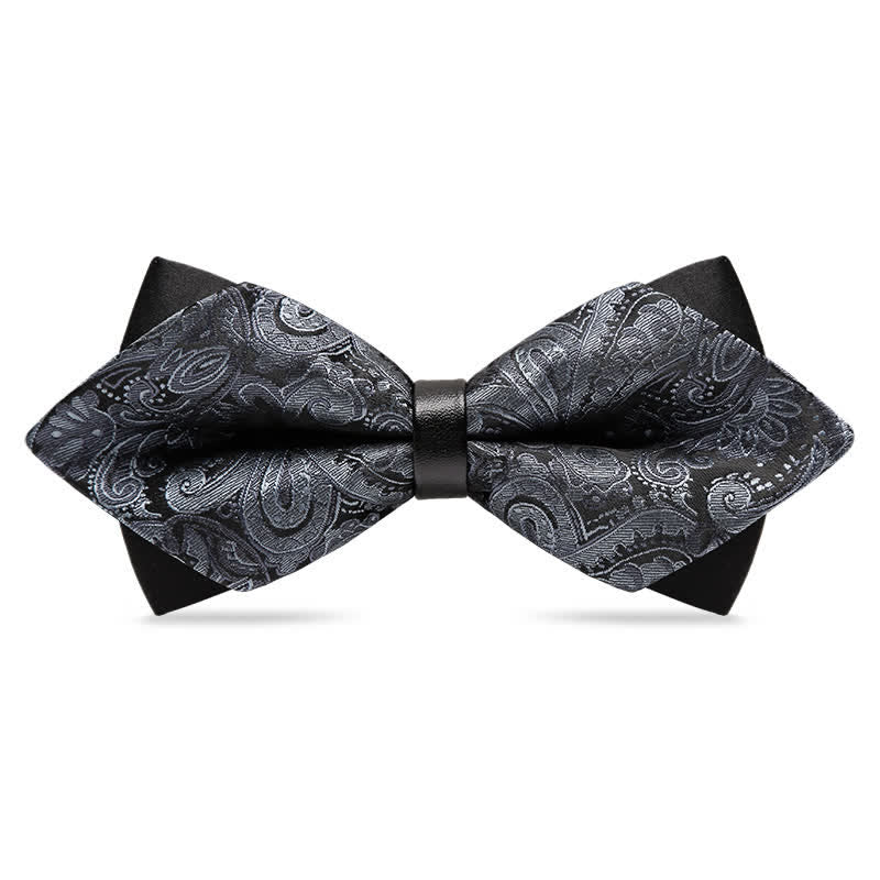 Men's Stylish Paisley Double Layers Pionted Bow Tie - Gray - image 2
